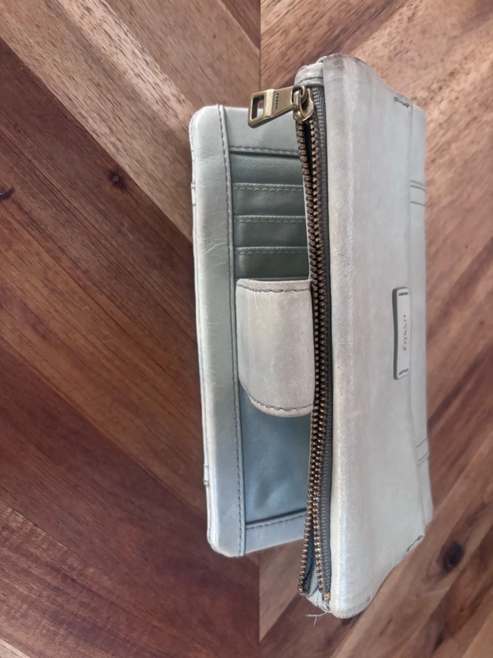 Fossil Light Gray/blue Leather Wallet Clutch - Picture 4 of 5